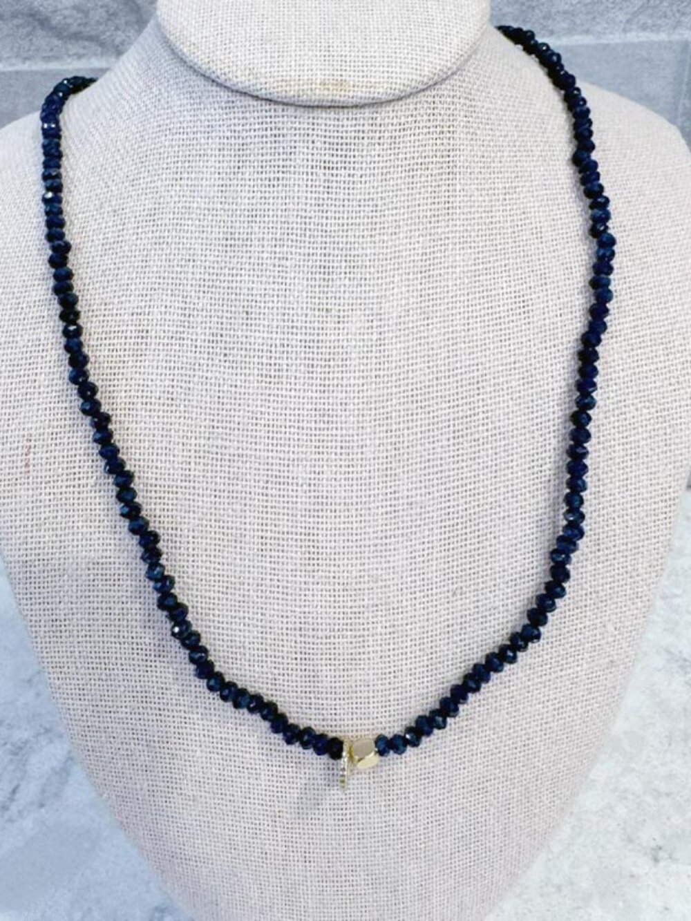 Dark Navy Blue and Gold Crystal Beaded Stretch Necklace or Bracelet